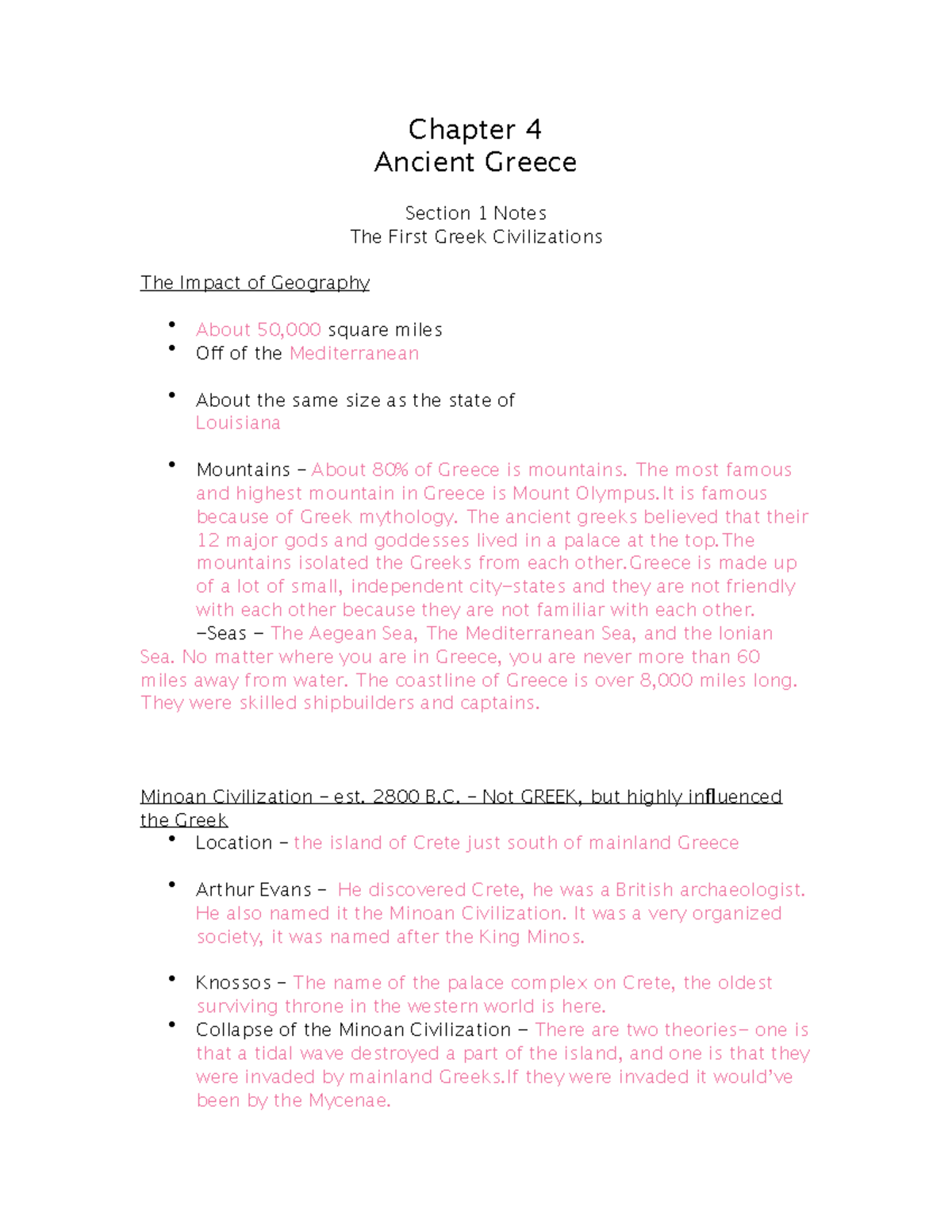 Ch4 Notes Greek - Chapter 4 Ancient Greece Section 1 Notes The First ...