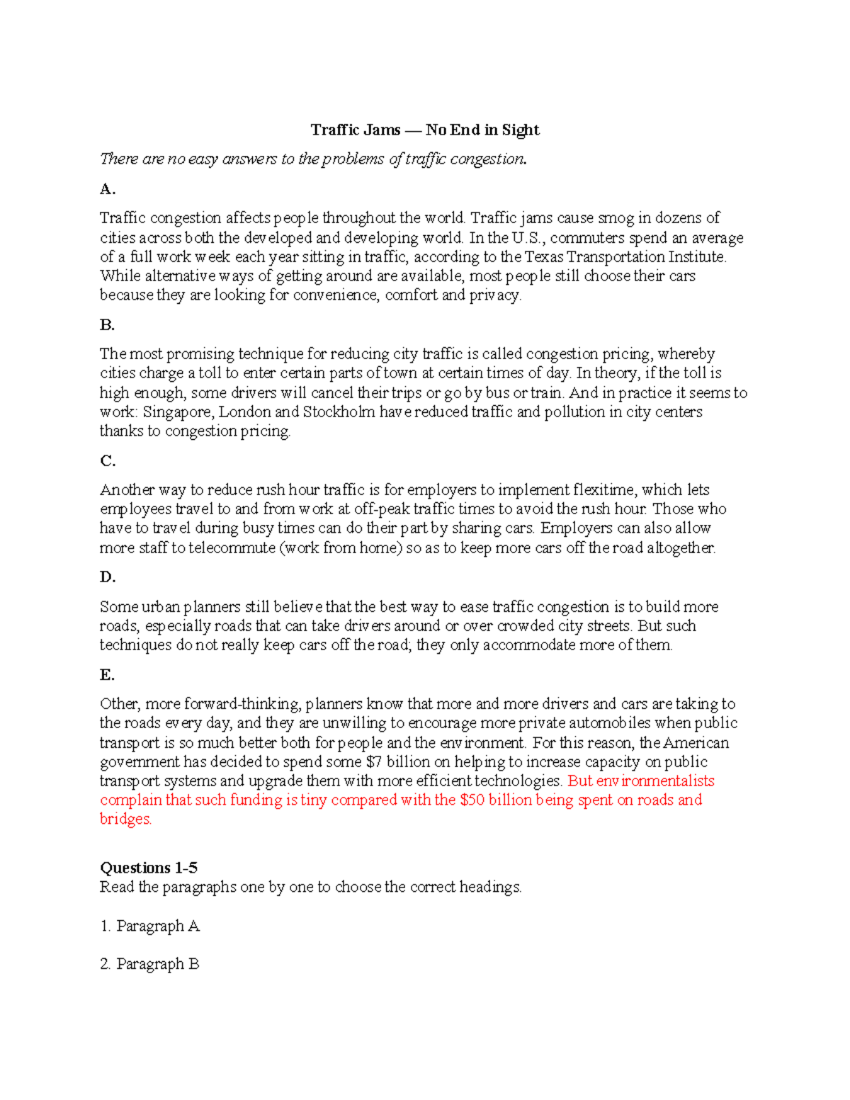 Traffic Jams matching heading Traffic Jams — No End in Sight There