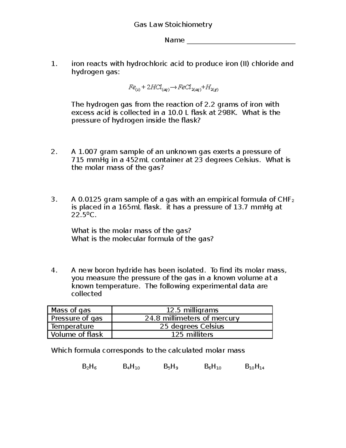 Gas Laws and stoich - Gas Law Stoichiometry Name ...