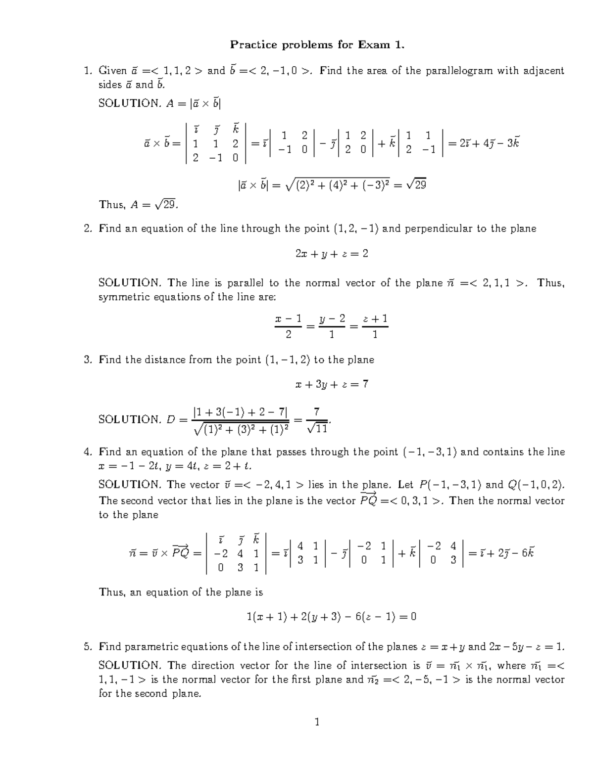 Practice test 1 2010 - Practice problems for Exam 1. 1. Given ~a = and ...