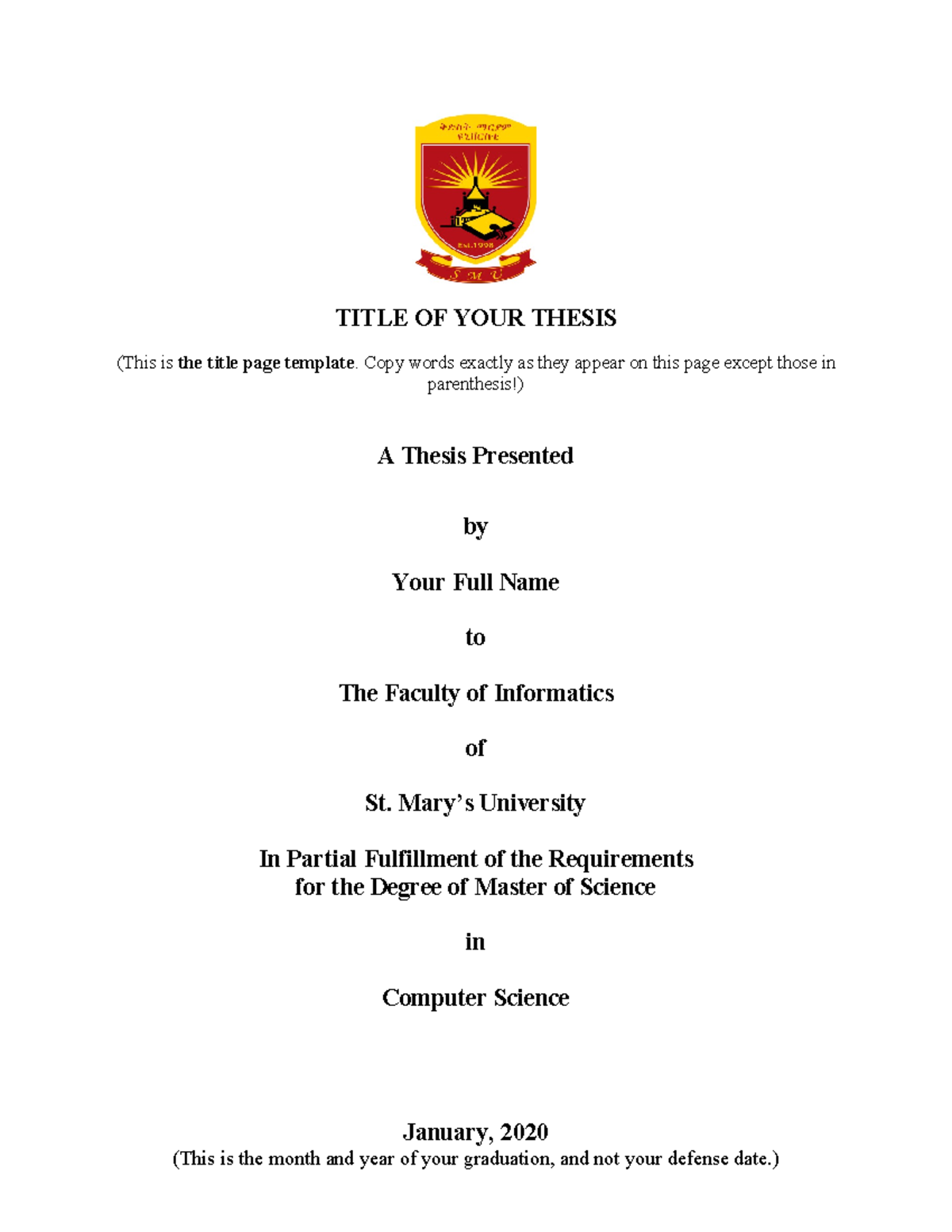 MSc Thesis Report Format SMU - TITLE OF YOUR THESIS (This is the title ...