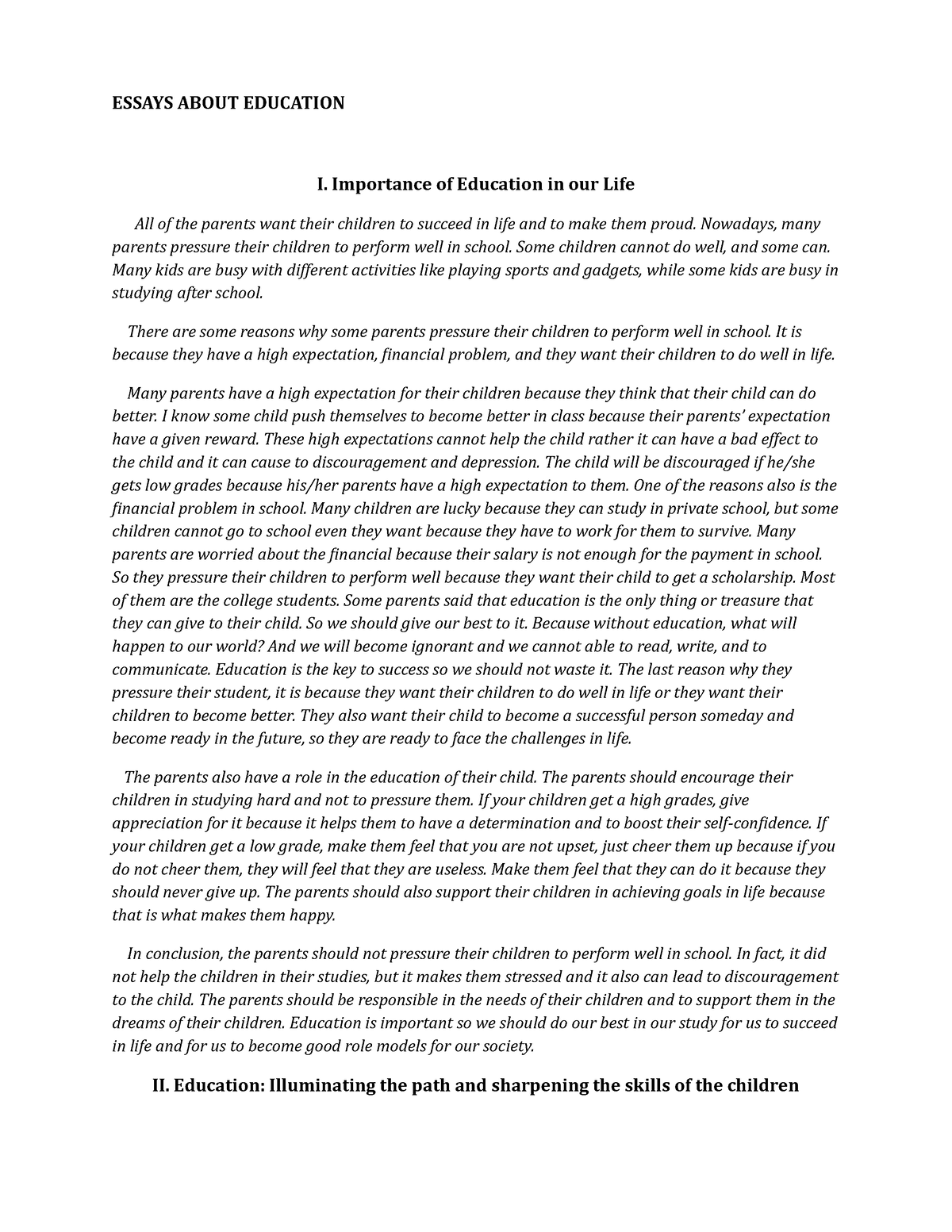 education in our life essay