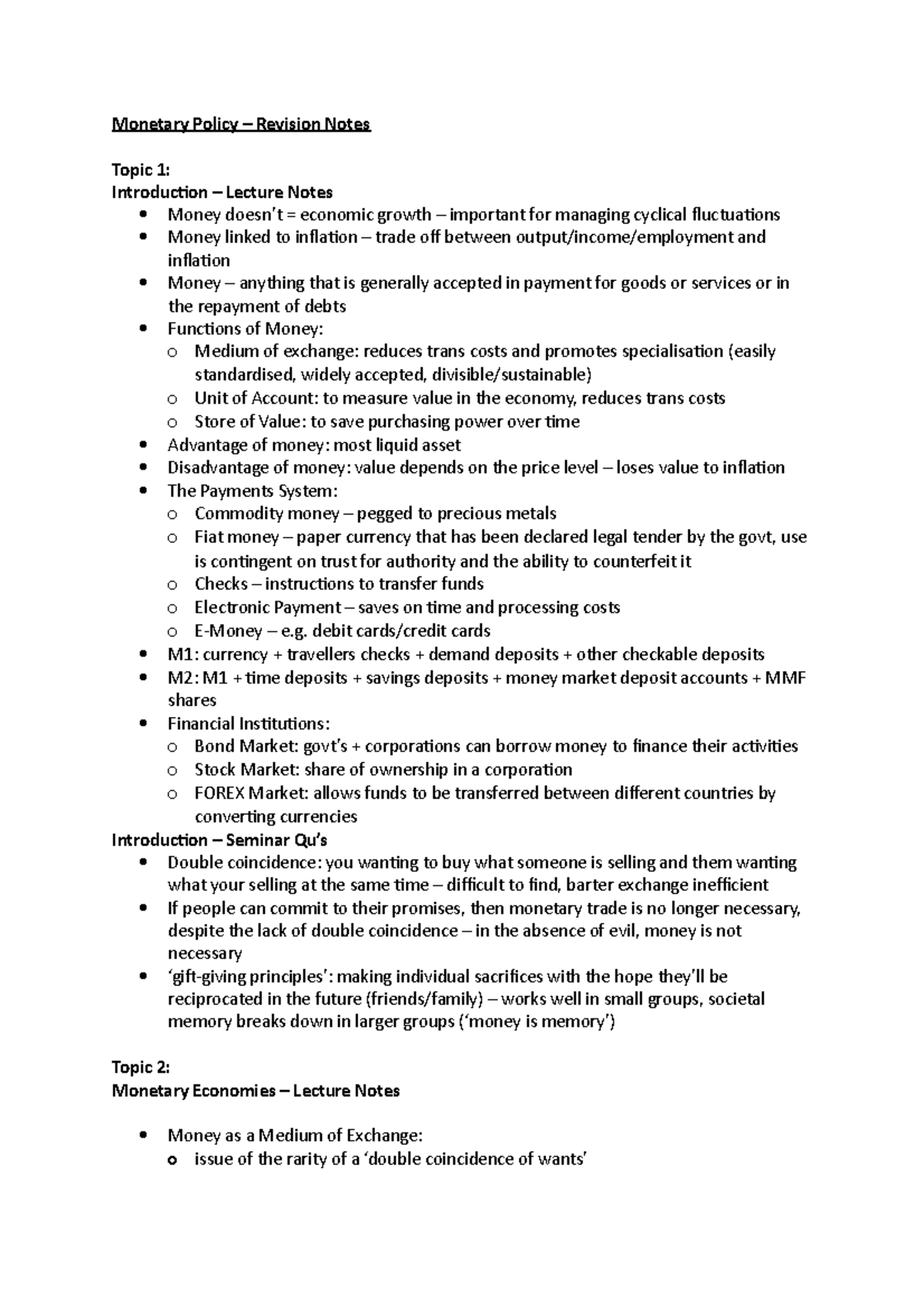 Monetary Policy - Revision Notes - Monetary Policy – Revision Notes ...
