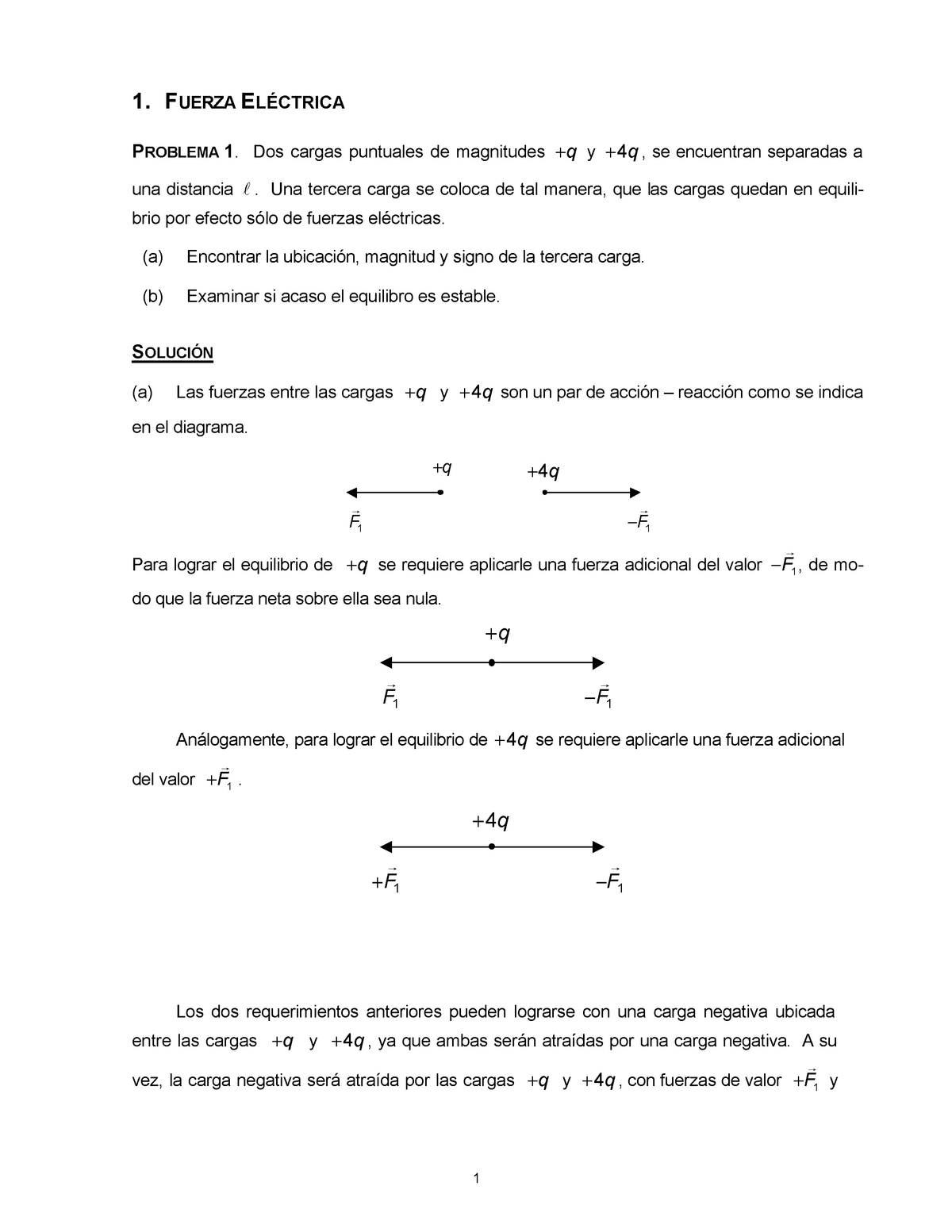 Guía De Ejercicios Resueltos Carga Eléctrica, Ley De Coulomb - 1 FUERZA ...