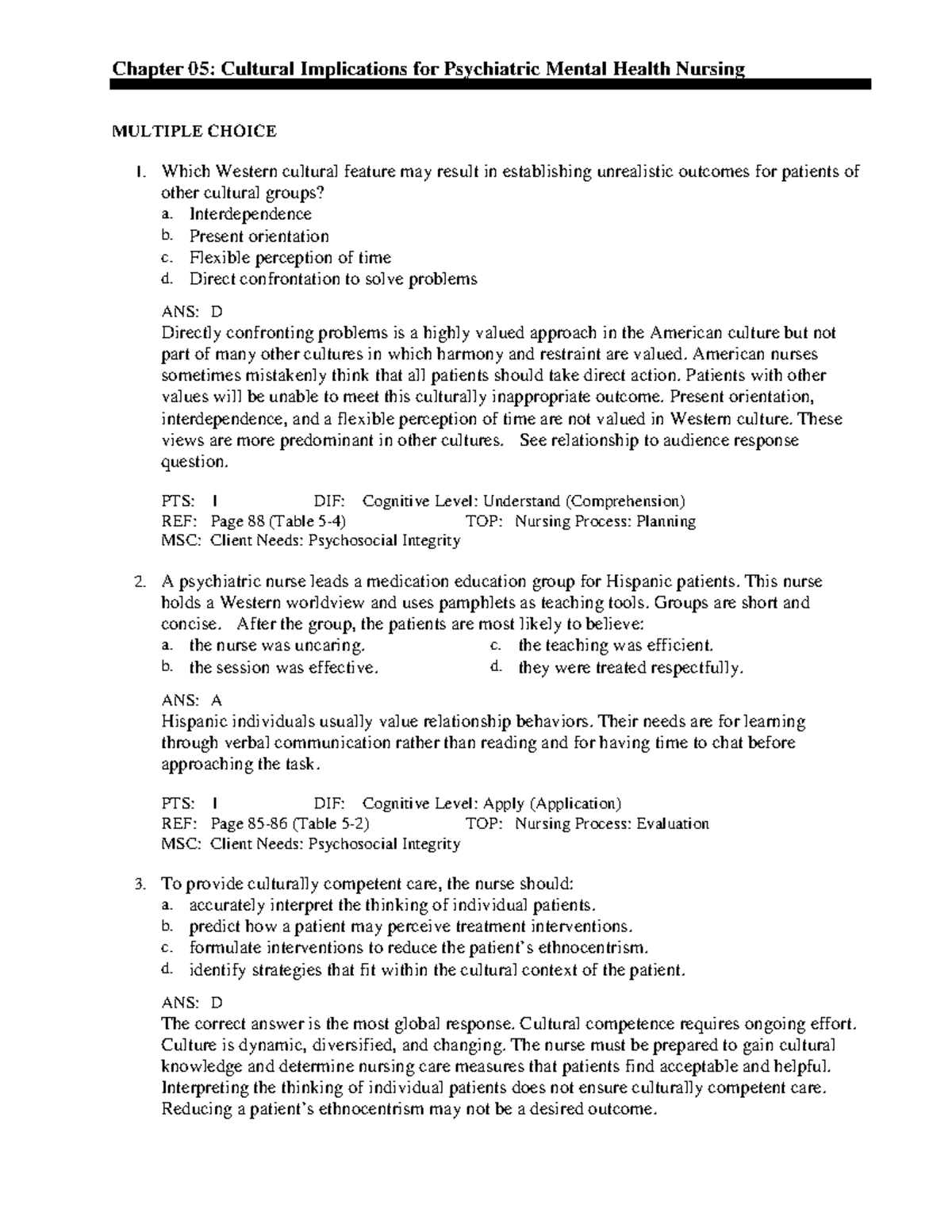 Ch05 - Psychosocial Practice Questions For Studying Materials - Nur 101 