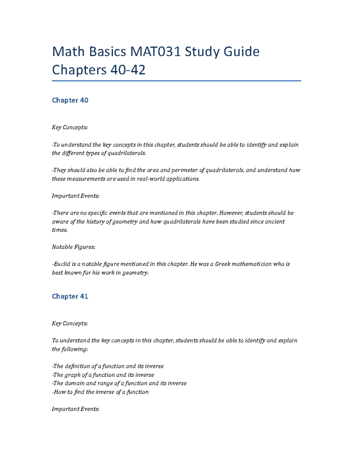 Math Basics MAT031 Study Guide Chapters 40-42 - Math Basics MAT031 ...