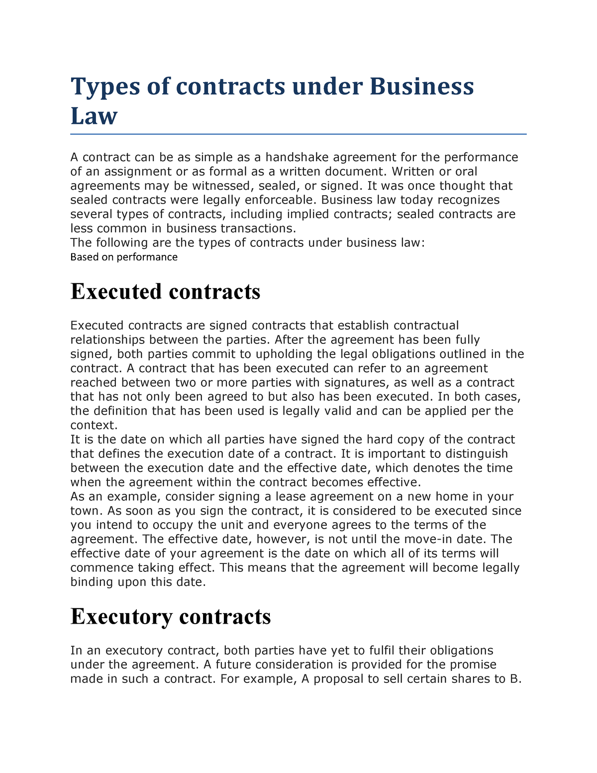 assignment worksheet 11.2 types of contracts
