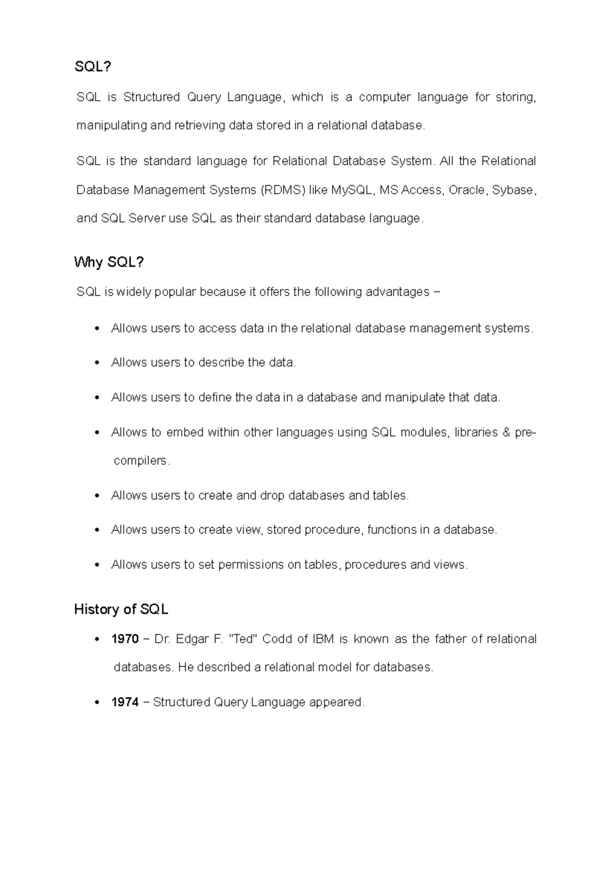 SQL - dbms - SQL? SQL is Structured Query Language, which is a computer ...