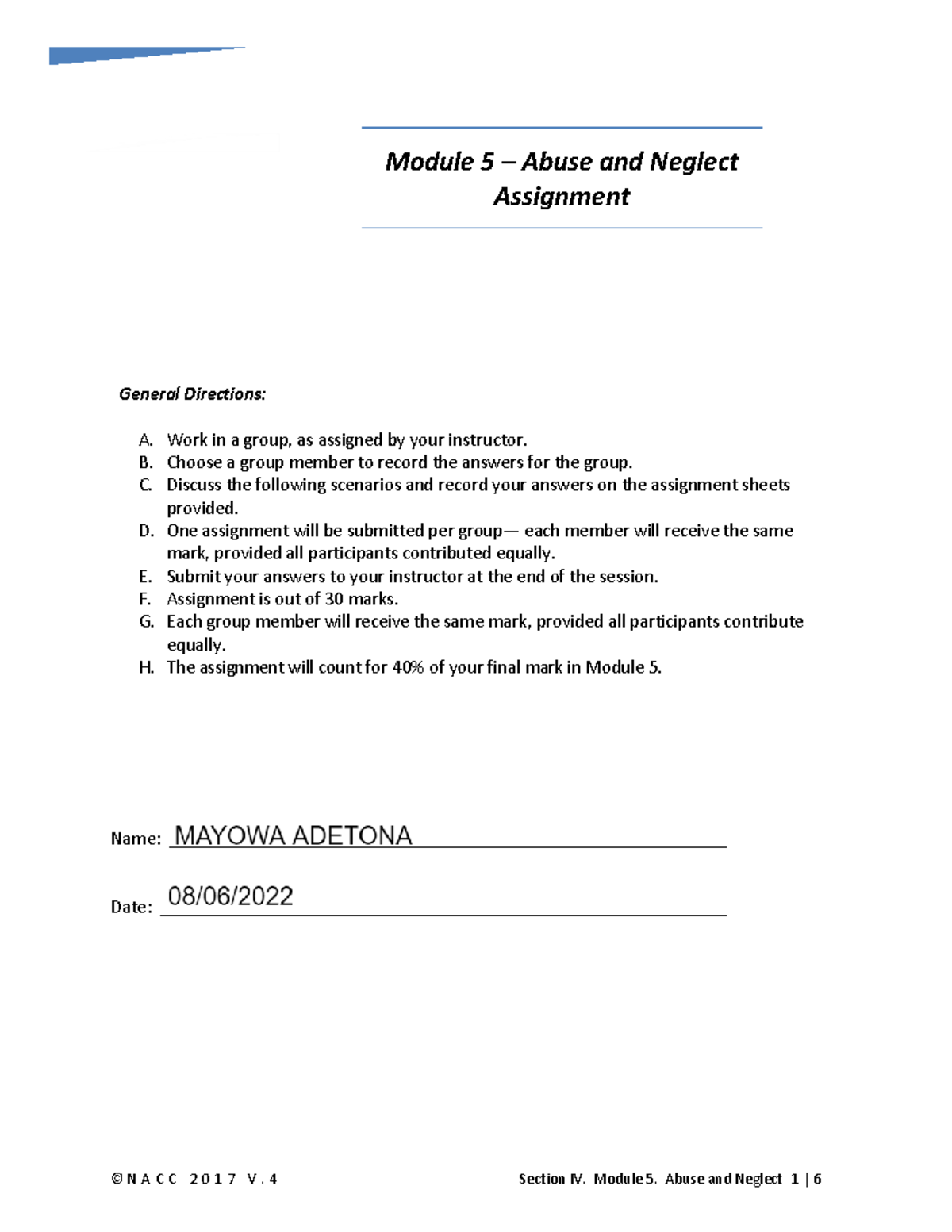 IV-6 Assigmt - Module 5 Abuse And Neglect[ 2794] - Module 5 – Abuse And ...