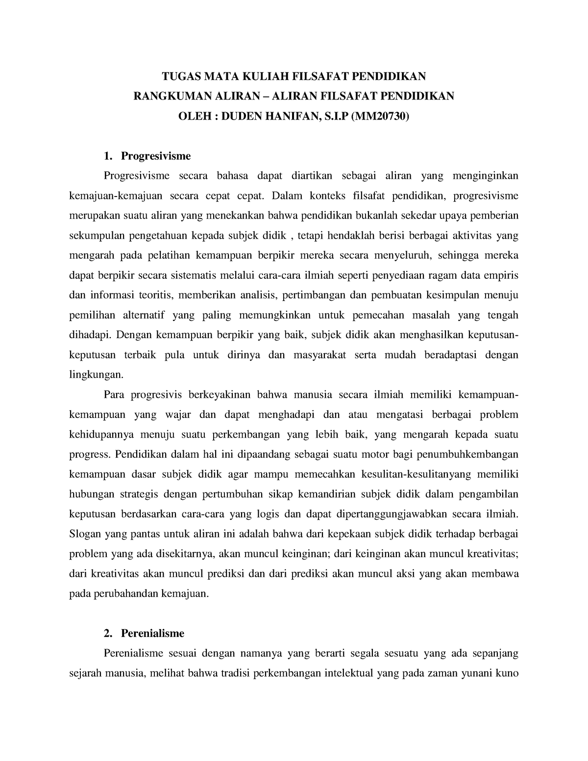 Tugas MATA Kuliah Filsafat Pendidikan Duden Hanifan MM20730 - TUGAS ...