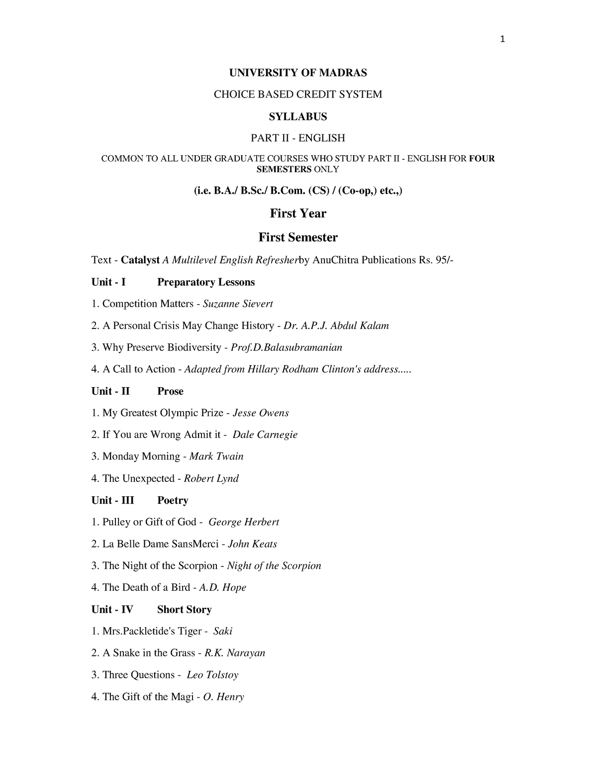 English Syllabus - Eng Syllubus - UNIVERSITY OF MADRAS CHOICE BASED ...