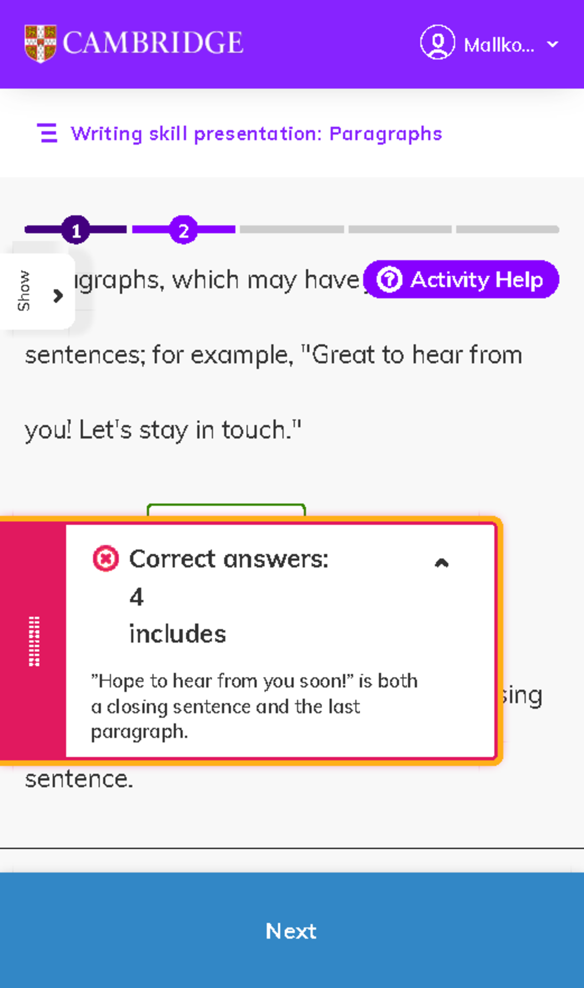 Writing skill presentation Paragraphs Cambridge One - Writing skill ...