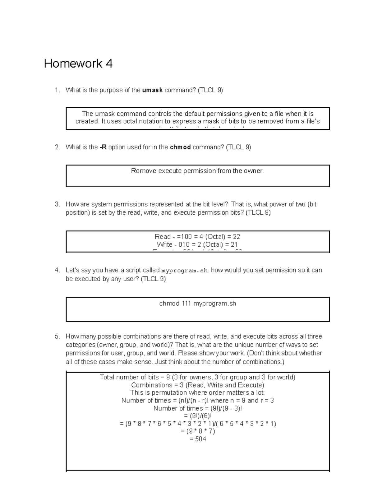 Homework 4 Comp Answers Homework 4 What Is The Purpose Of The Umask Command Tlcl 9 What Is Studocu