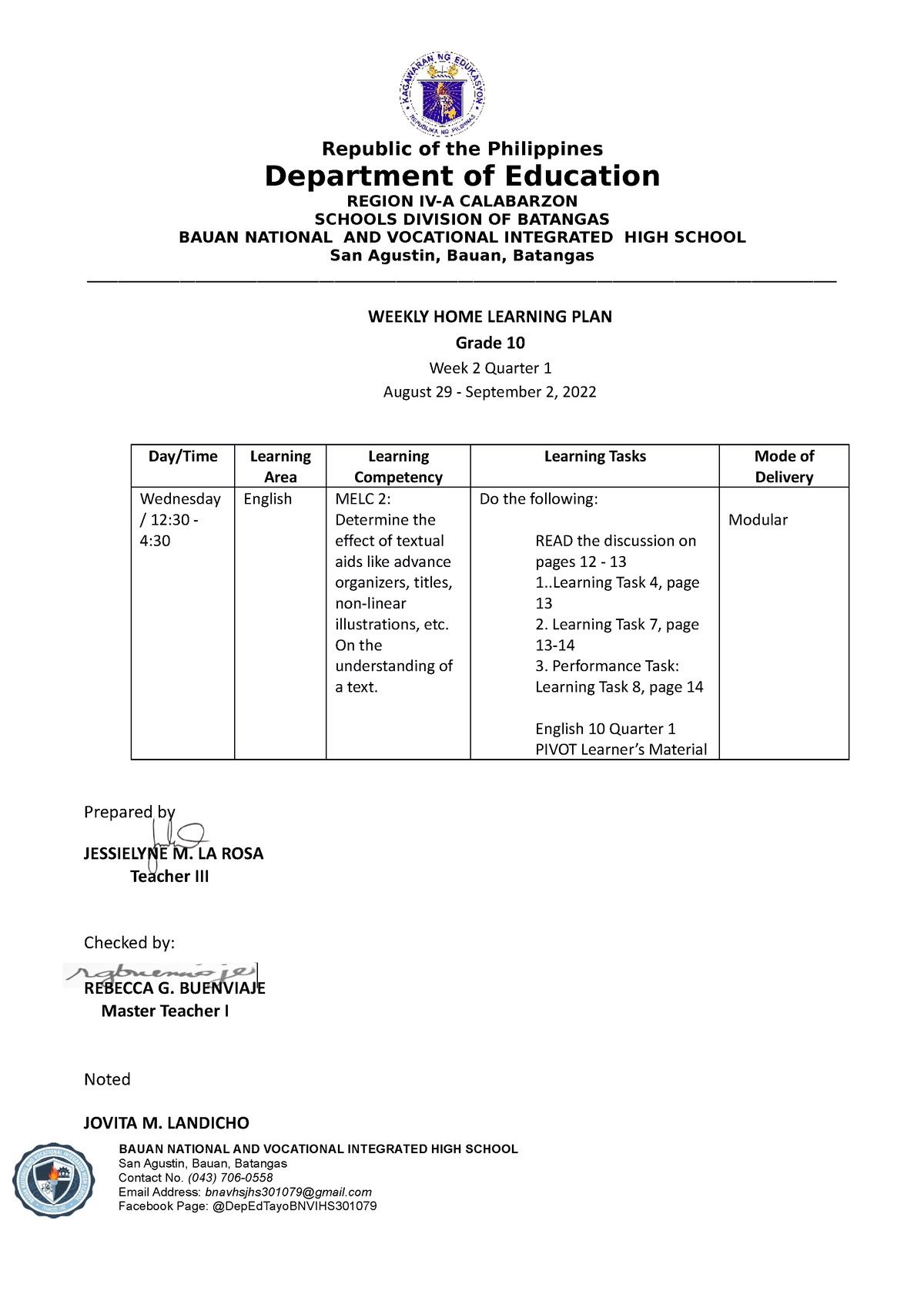 English 10 WHLP Quarter 1 WEEK 2 - Republic of the Philippines ...