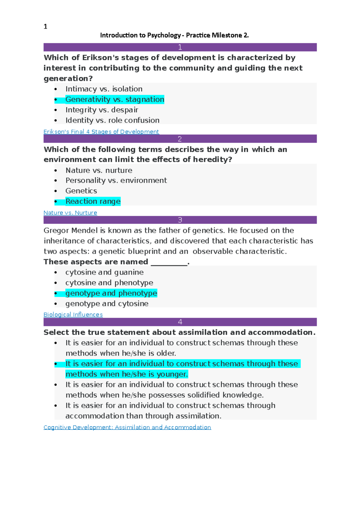 Psychology Practice Milestone 2 Introduction to Psychology Practice