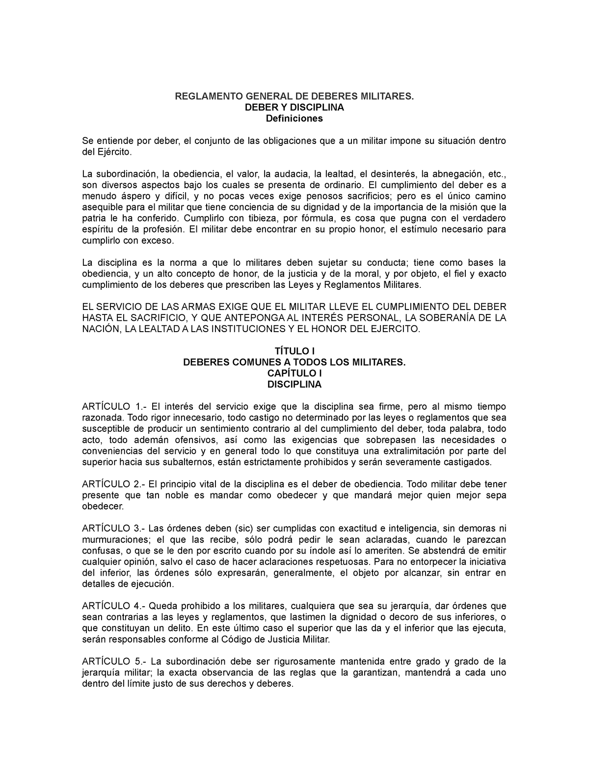 Guia para subteniente 063257 - REGLAMENTO GENERAL DE DEBERES MILITARES ...