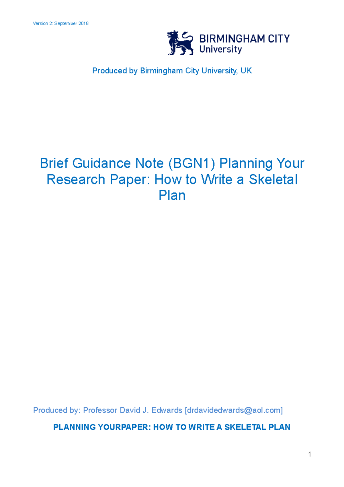 Research Skeletal Plan - Produced by Birmingham City University, UK ...