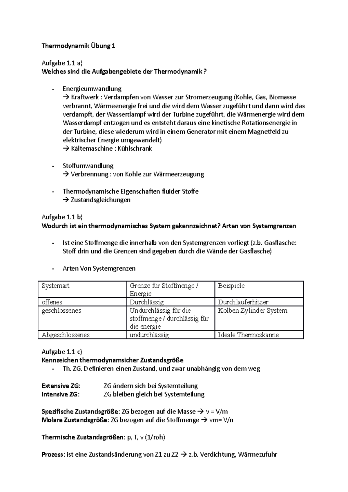 Wie Viele Theoriefragen Gibt Es Insgesamt Klasse B Thermodynamik Übung 1 - Theoriefragen und Rechenaufgaben - Technische