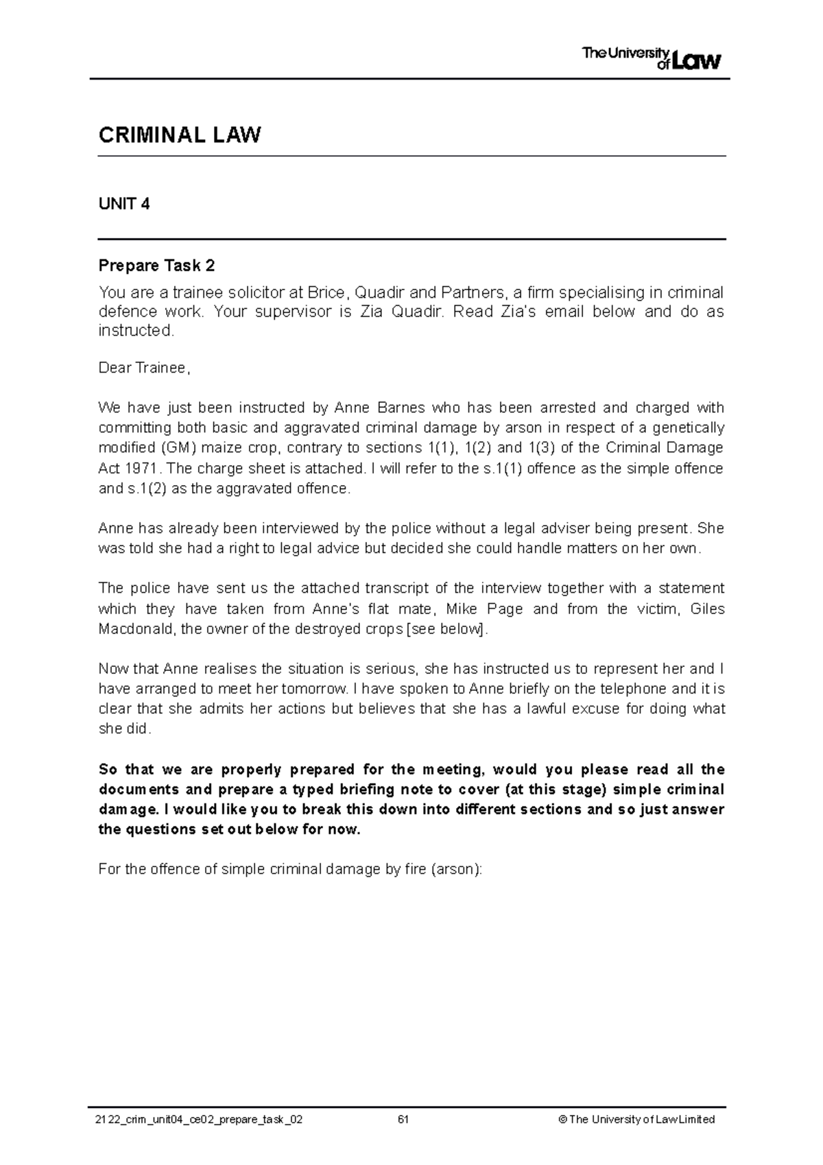Criminal law unit 4 prepare 2 CRIMINAL LAW UNIT 4 Prepare Task 2 You