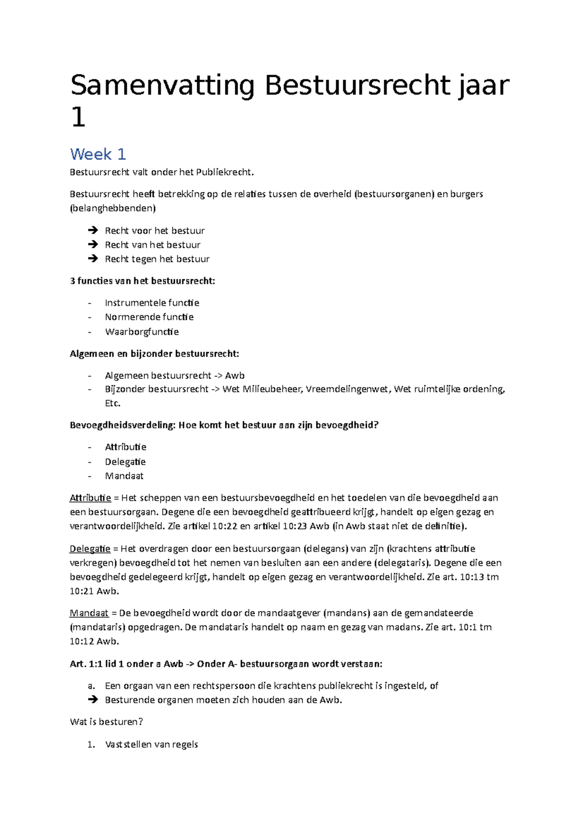 Samenvatting Bestuursrecht Jaar 1 - Samenvatting Bestuursrecht Jaar 1 ...