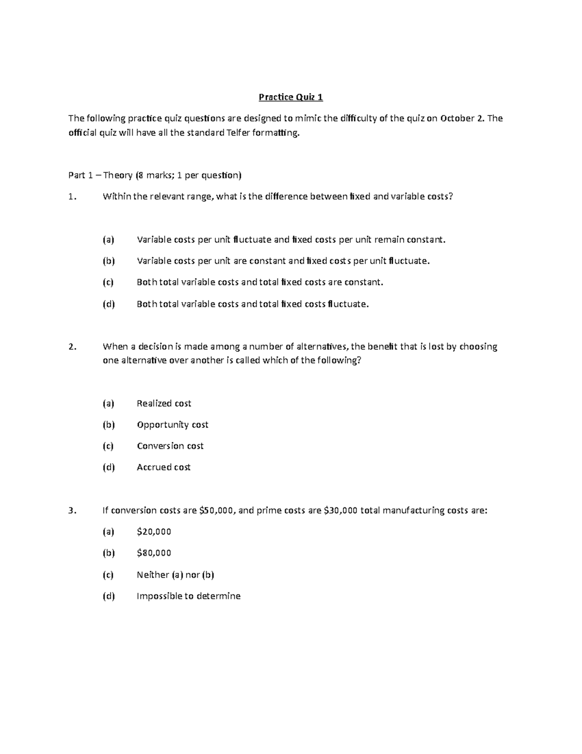 Practice Quiz 1 Accounting - Practice Quiz 1 The Following Practice ...