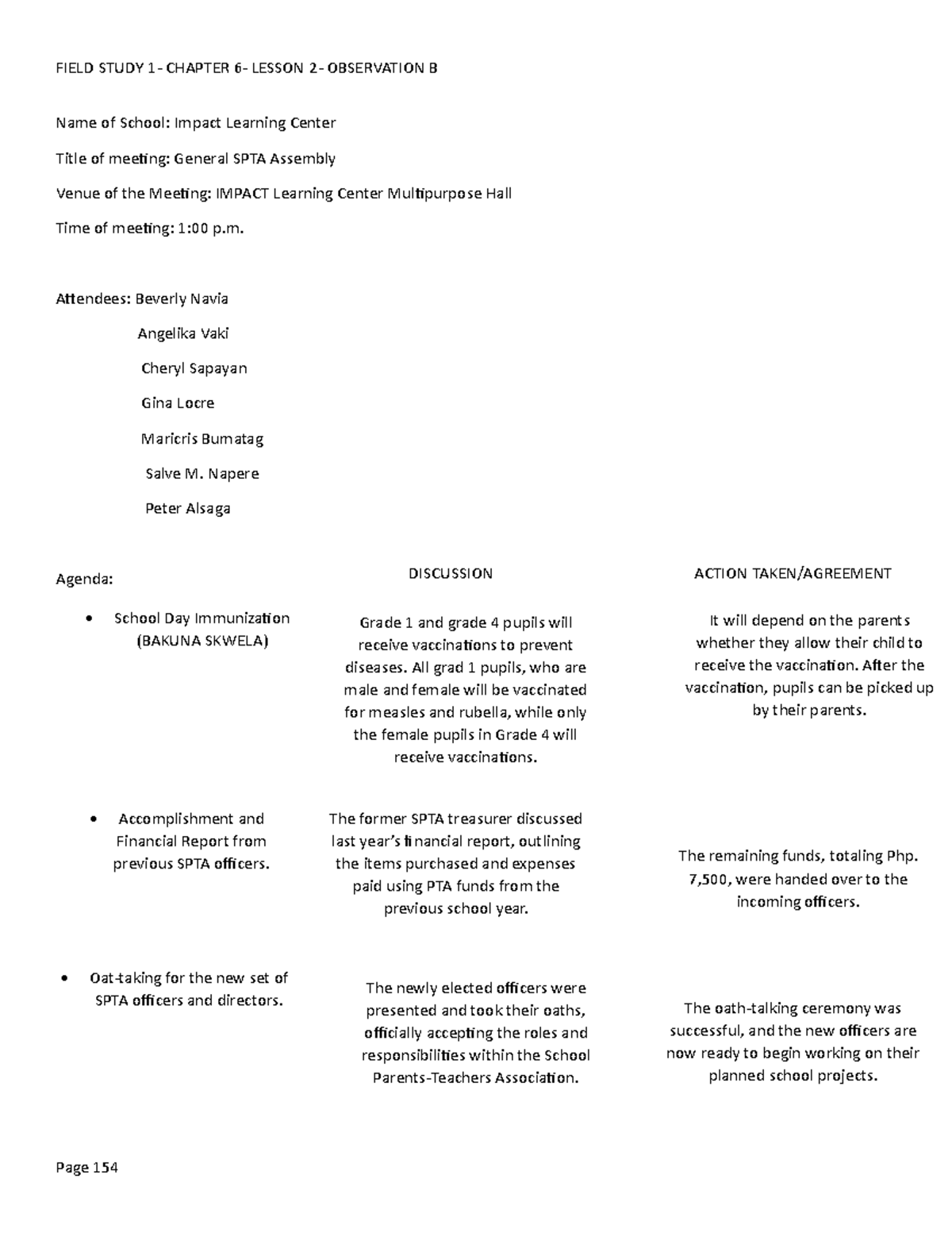 SPTA Meeting Answer SA Chapter 6 Lesson 2 - FIELD STUDY 1- CHAPTER 6 ...