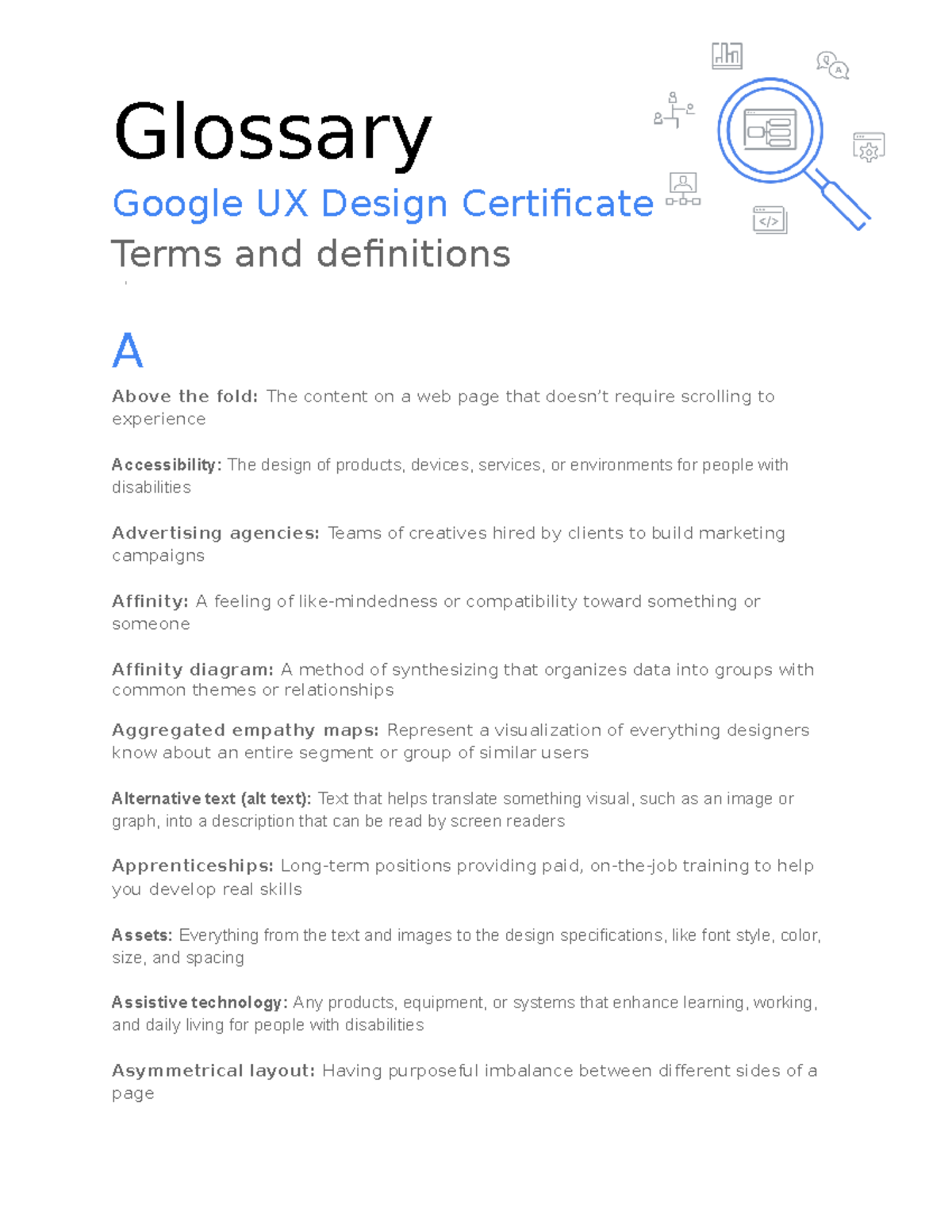 UXD-certificate-glossary - Glossary Google UX Design Certificate Terms ...