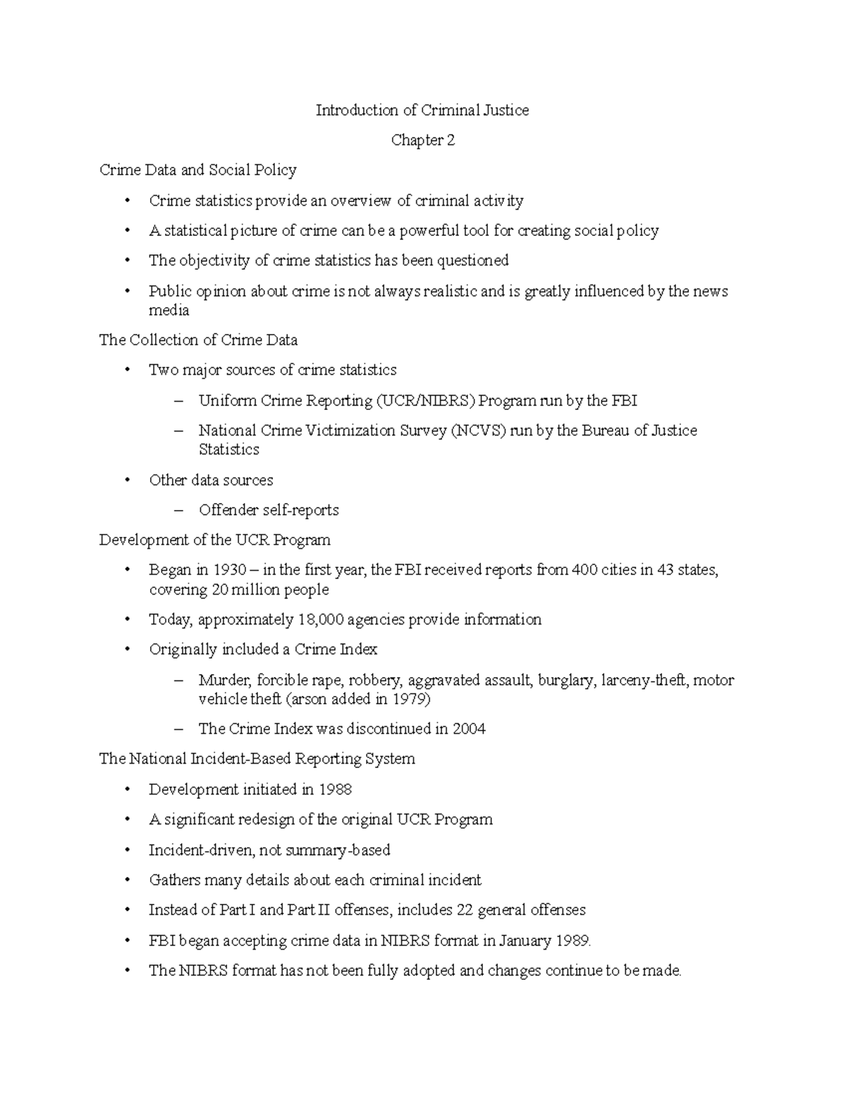 Introduction of Criminal Justice Chapter 2 The NIBRS format has not