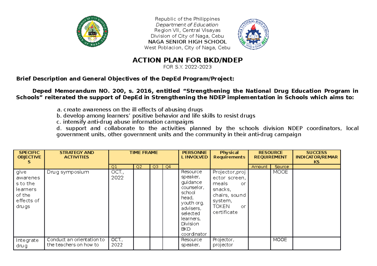 BKD NDEP Action PLAN - eapp - Republic of the Philippines Department of