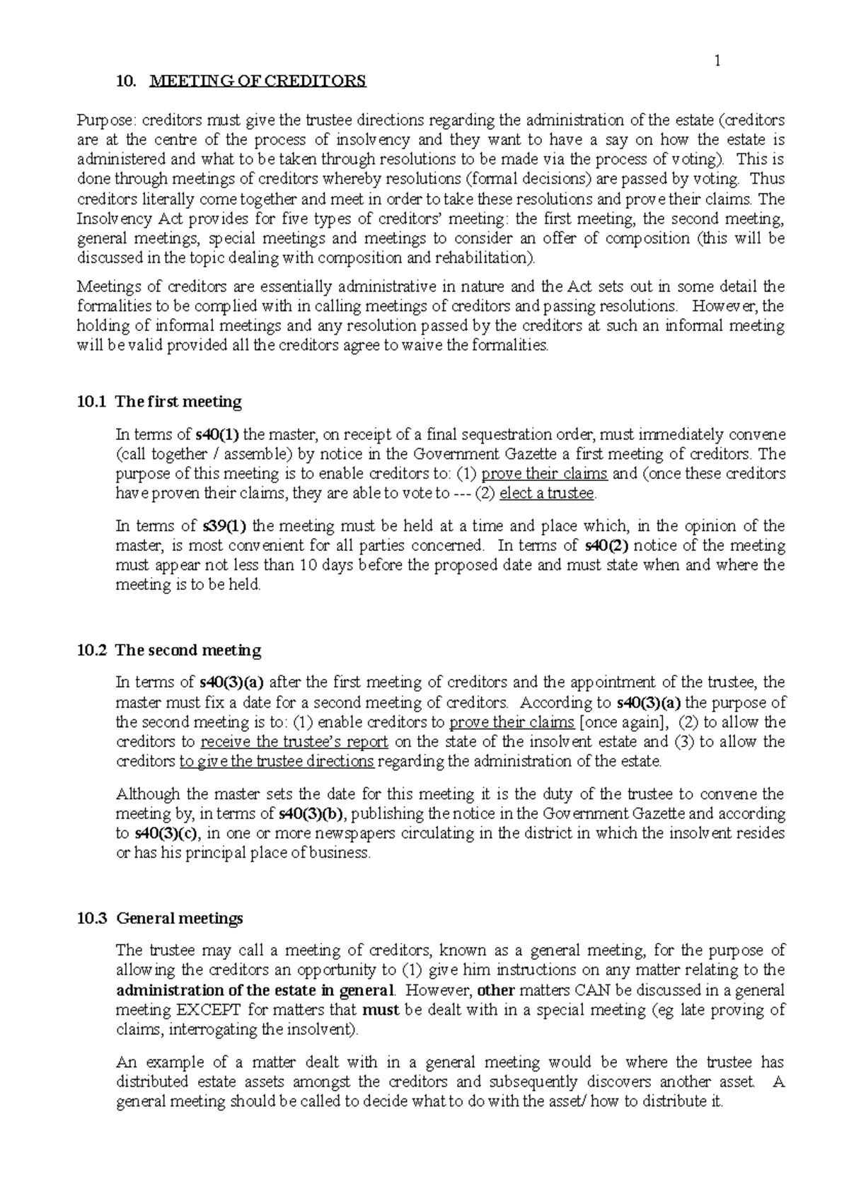 10. Meetings Of Creditors + Podcast - 10. Meeting Of Creditors Purpose 