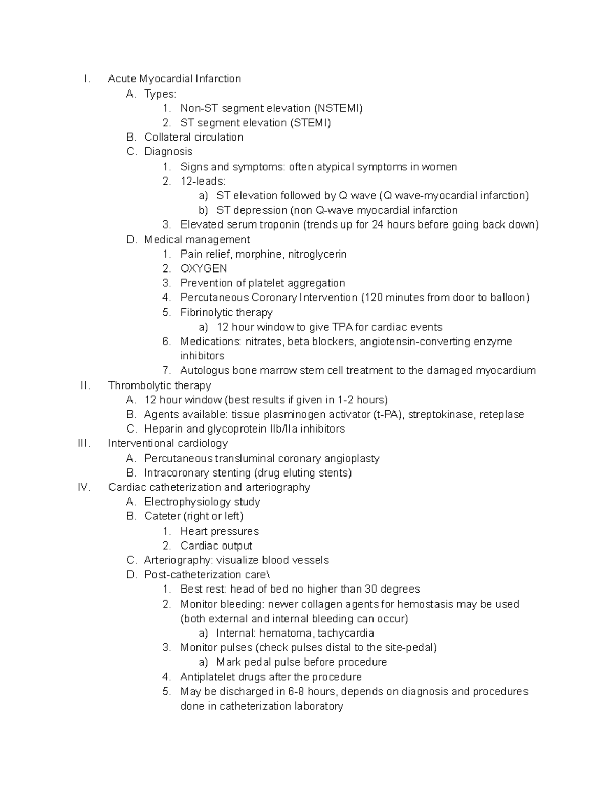 Chapter 13 Cardiac Alterations-lecture notes - I. Acute Myocardial ...