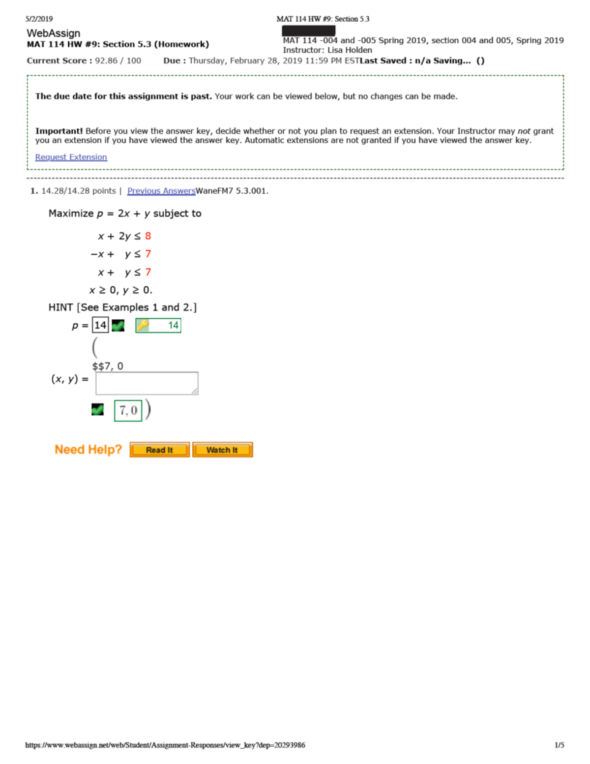 MAT 114 HW #9 Section 5 - MAT 114 - Studocu