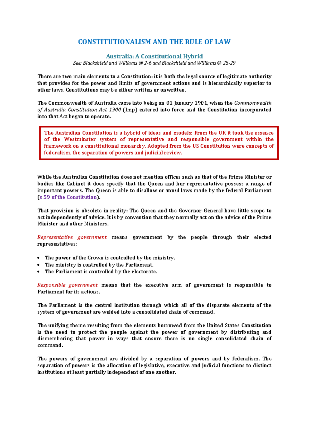 Gov and Public Law notes - CONSTITUTIONALISM AND THE RULE OF LAW ...
