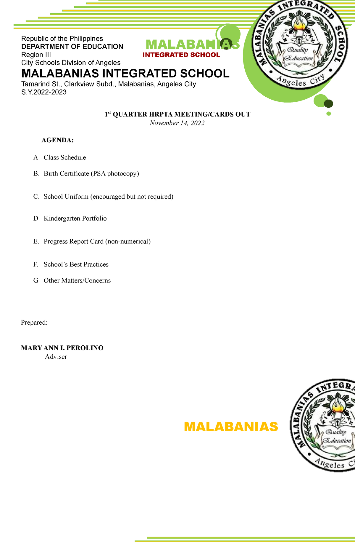 Hrpta-Meeting-Template - MALABANIAS MALABANIAS INTEGRATED SCHOOL 1 st ...