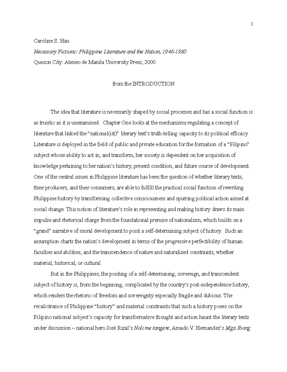 Necessary Fictions Philippine Literature - Caroline S. Hau Necessary ...