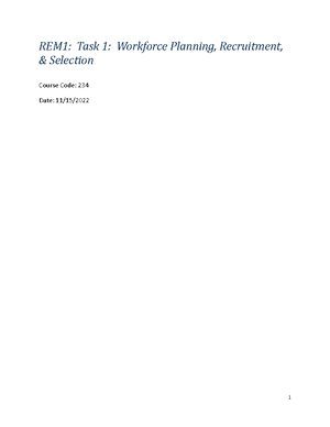 C234 Task 1 Template Current - REM1: Task 1: Workforce Planning ...