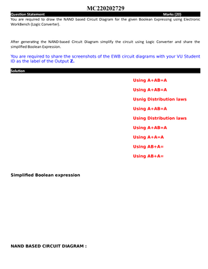 Digital Logic Design - Assignment No 2 Cs302 - Digital Logic Design ...