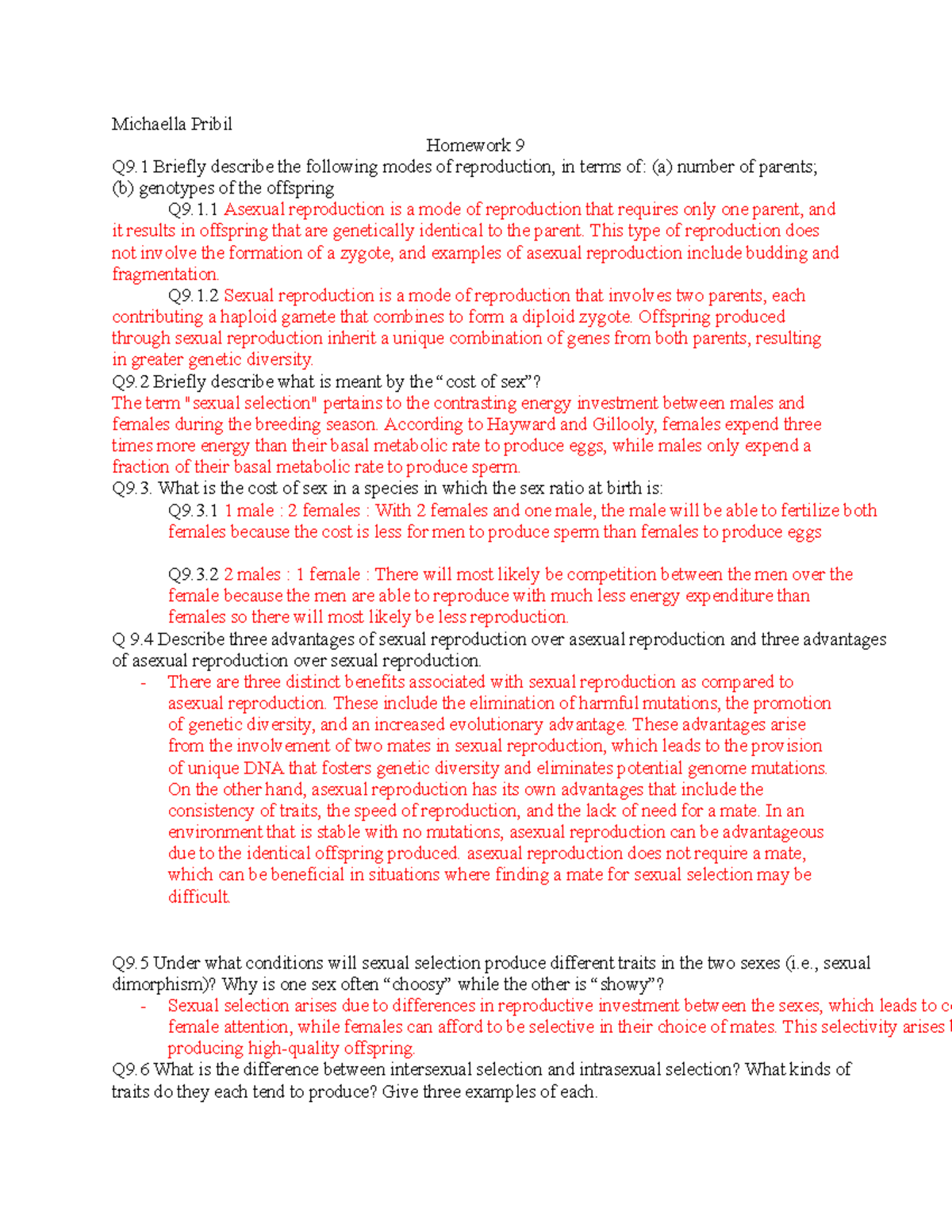 Homework 9 Bio 352 - Michaella Pribil Homework 9 Q9 Briefly Describe ...