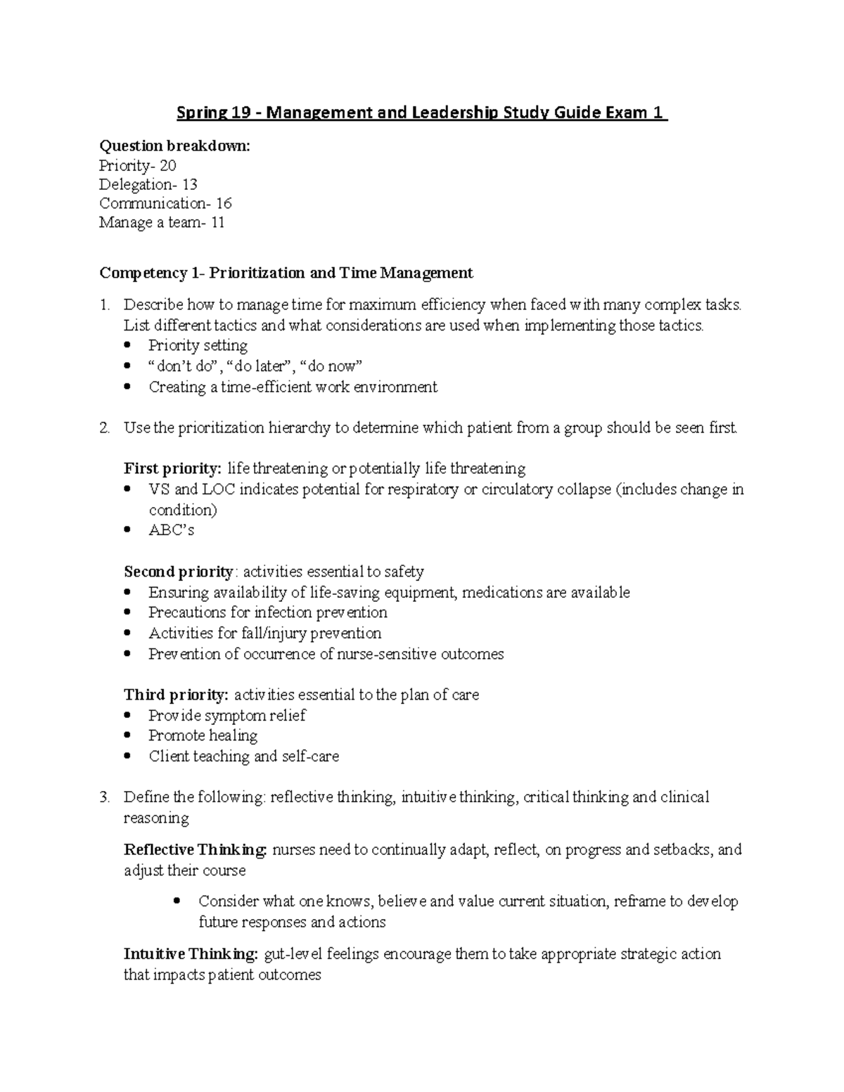 MGT&Pro Concepts Exam 1 Study Guide - Spring 19 - Management and ...