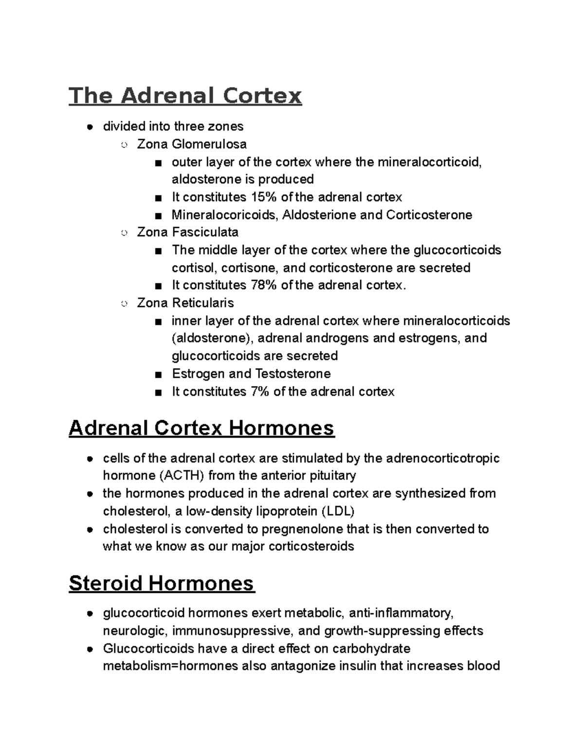 Adrenal Cortex Lecture notes week 58 The Adrenal Cortex divided