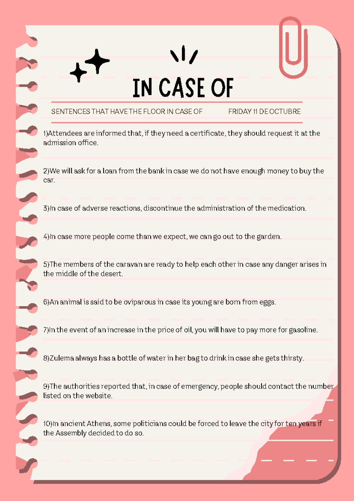 IN CASE OF - english - IN CASE OF 1)Attendees are informed that, if ...