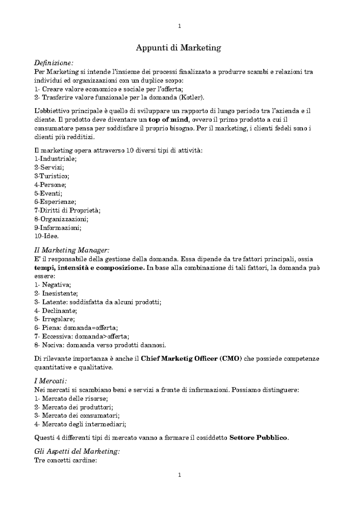 Appunti di Marketing Appunti di Marketing