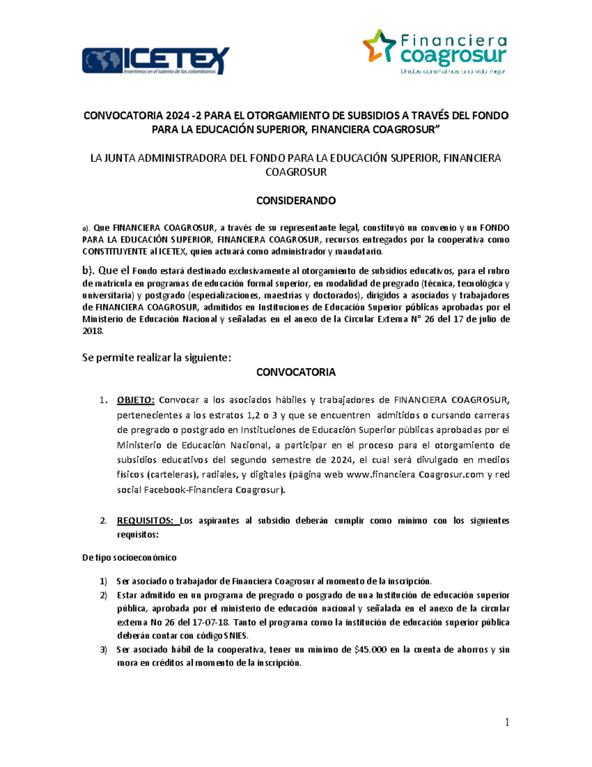 Convocatoria 2024 2 F - CONVOCATORIA 2024 -2 PARA EL OTORGAMIENTO DE ...