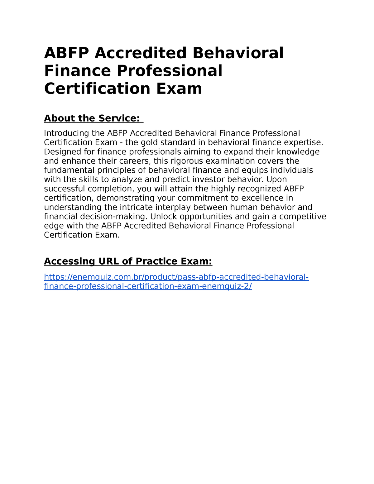 Exact ABFP Accredited Behavioral Finance Professional Practice Course