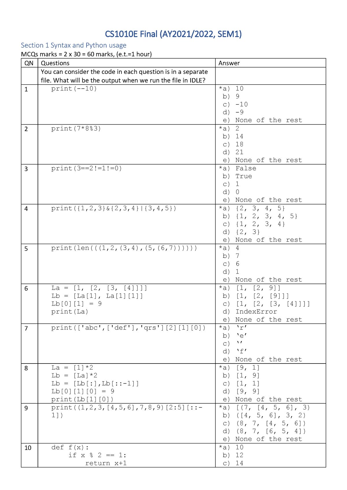 CS1010E-202122-S1+Final+Questions Copy - CS1010E Final (AY2021/2022 ...