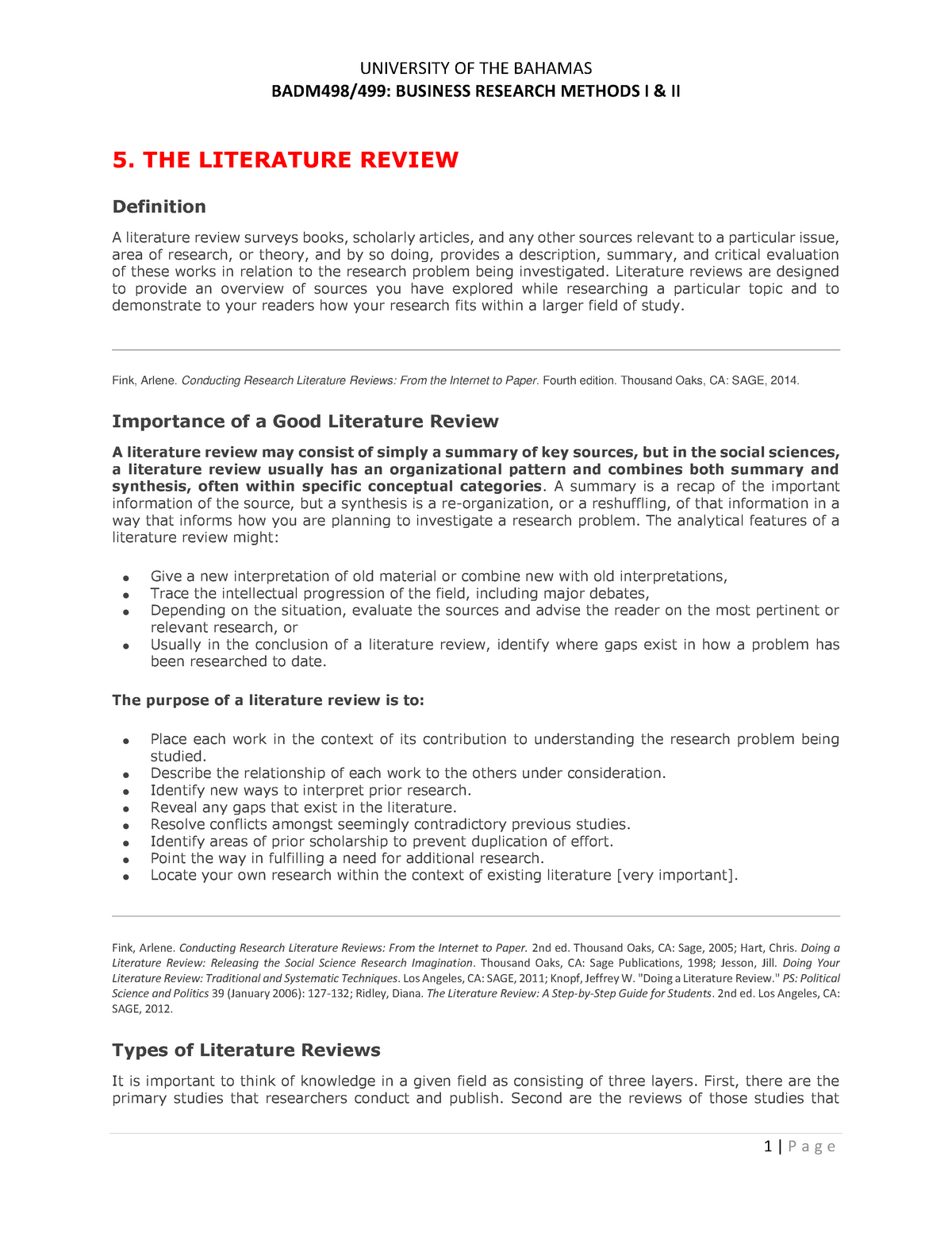 5 THE Literature Review BADM498 499 BUSINESS RESEARCH METHODS I 