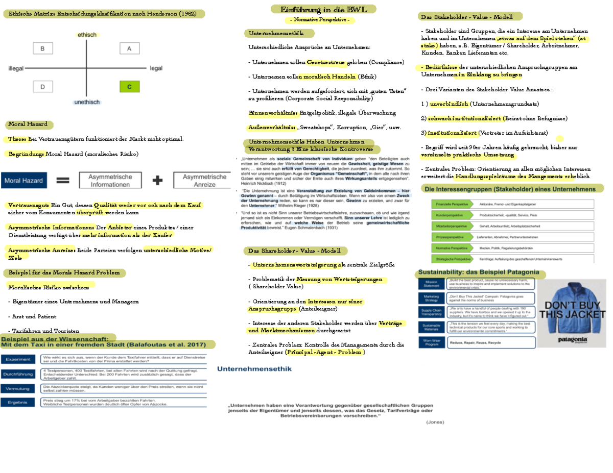 Einführung In Die Betriebswirtschaftslehre Einführung in die Betriebswirtschaftslehre Zusammenfassung