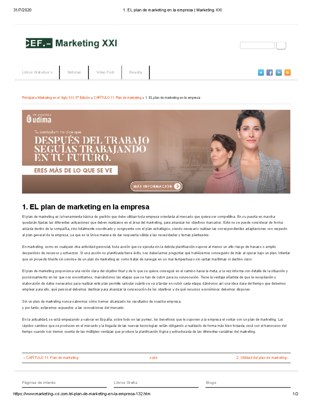 1. EL plan de marketing en la empresa Marketing XXI - 31/7/2020 1. EL ...