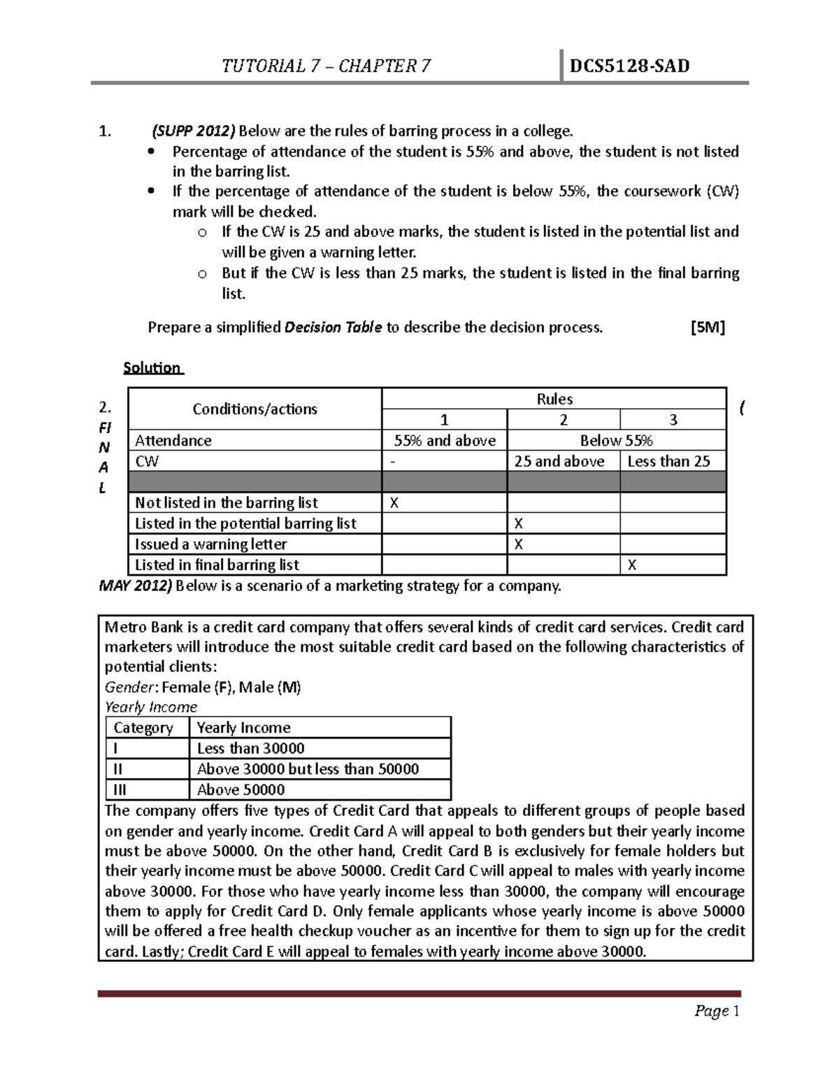 Tutorial 7 TRI58ANS - answer - TUTORIAL 7 CHAPTER 7 1. (SUPP 2012 ...