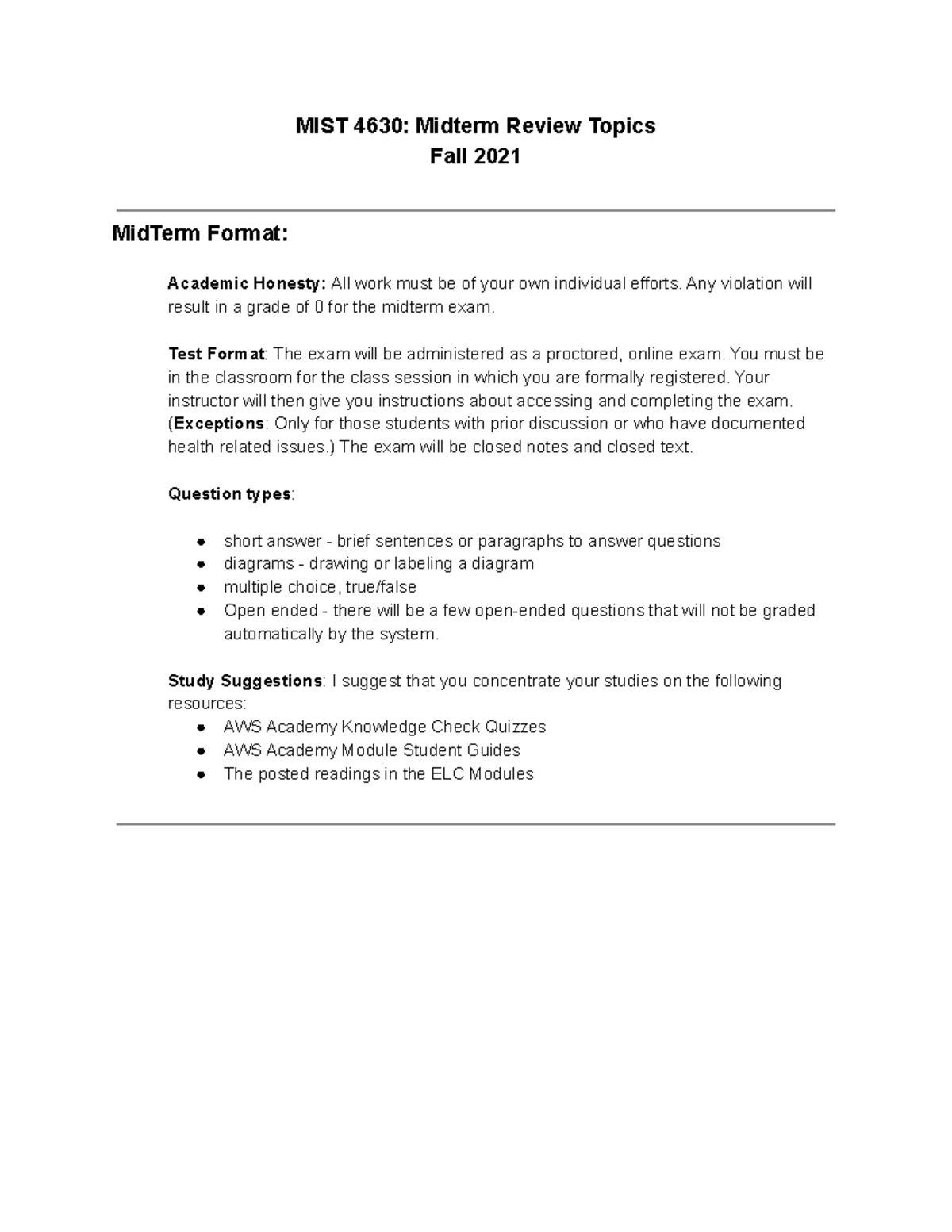 MIST 4630 Midterm Piercy MIST 4630 Midterm Review Topics Fall 2021